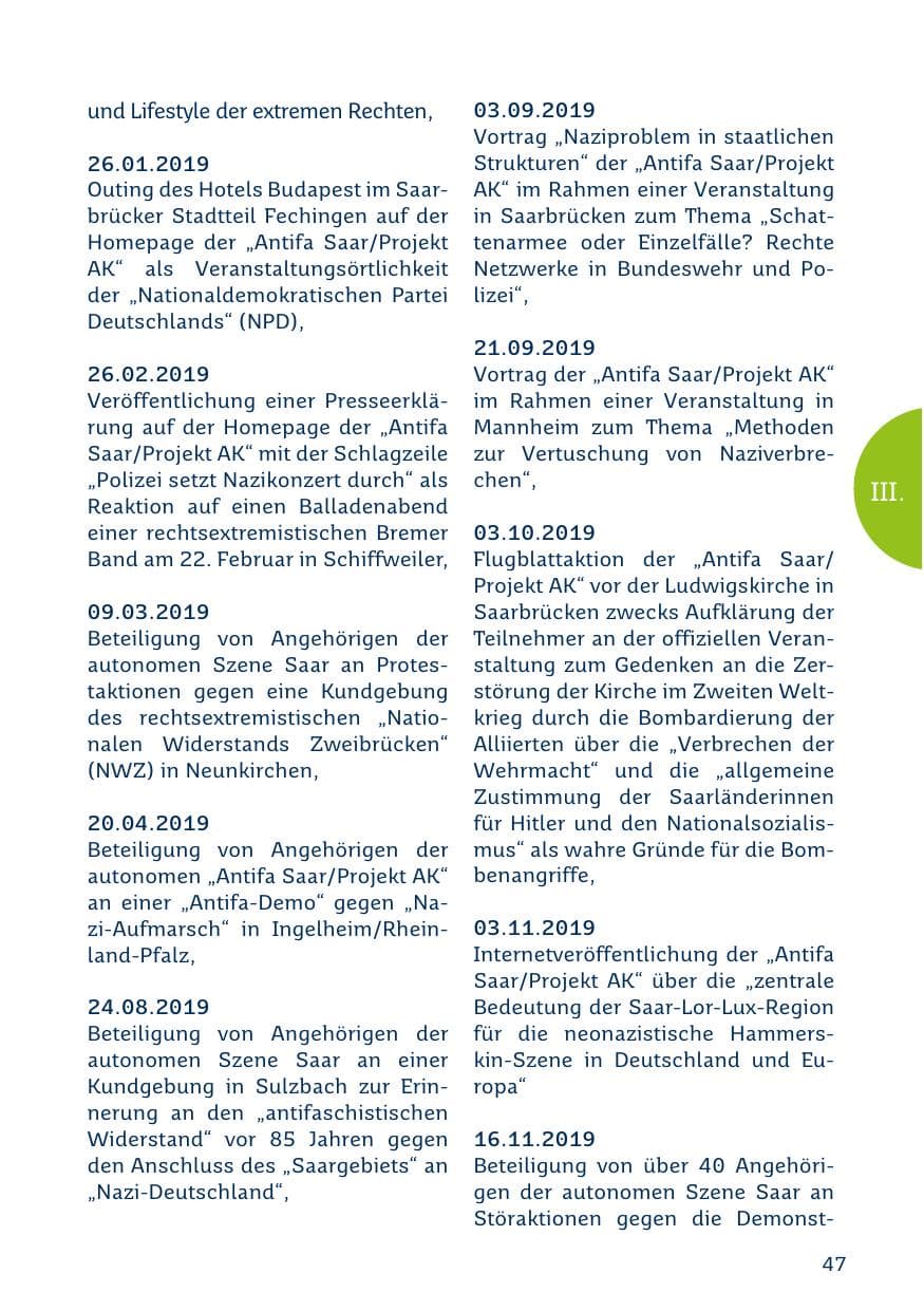 Seite 47 des Verfassungsschutzbericht 2019 Saarland