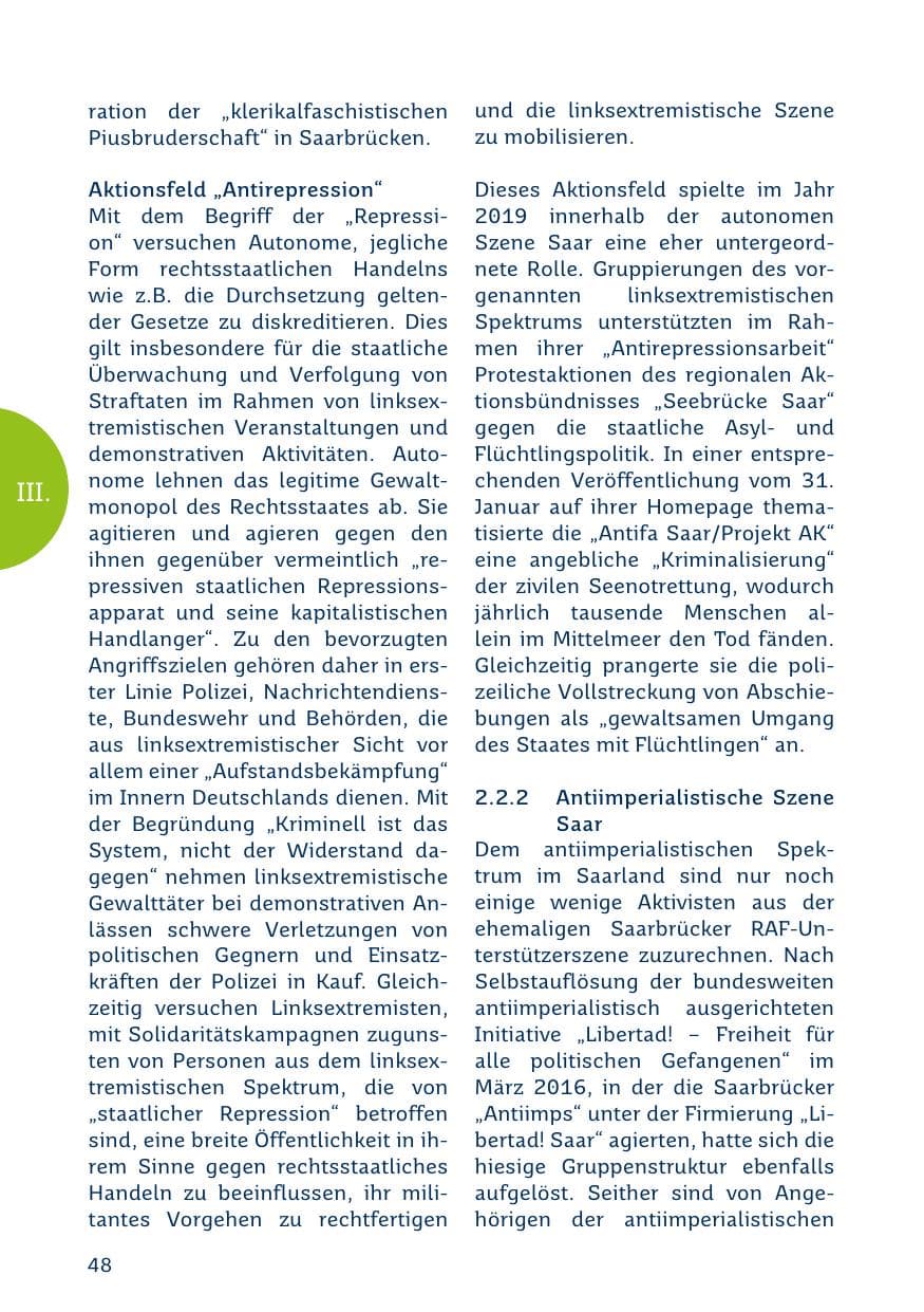 Seite 48 des Verfassungsschutzbericht 2019 Saarland