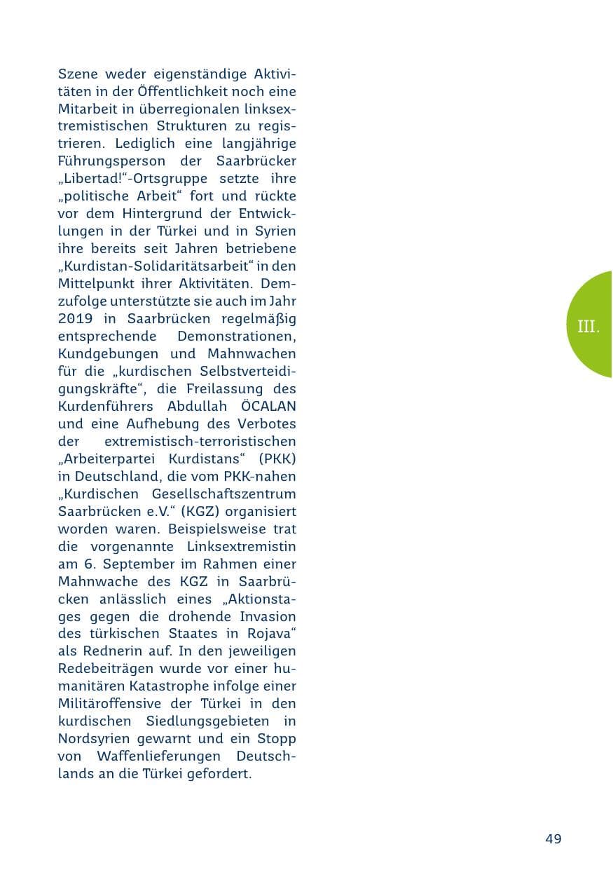 Seite 49 des Verfassungsschutzbericht 2019 Saarland