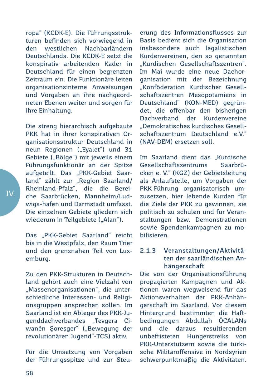 Seite 58 des Verfassungsschutzbericht 2019 Saarland