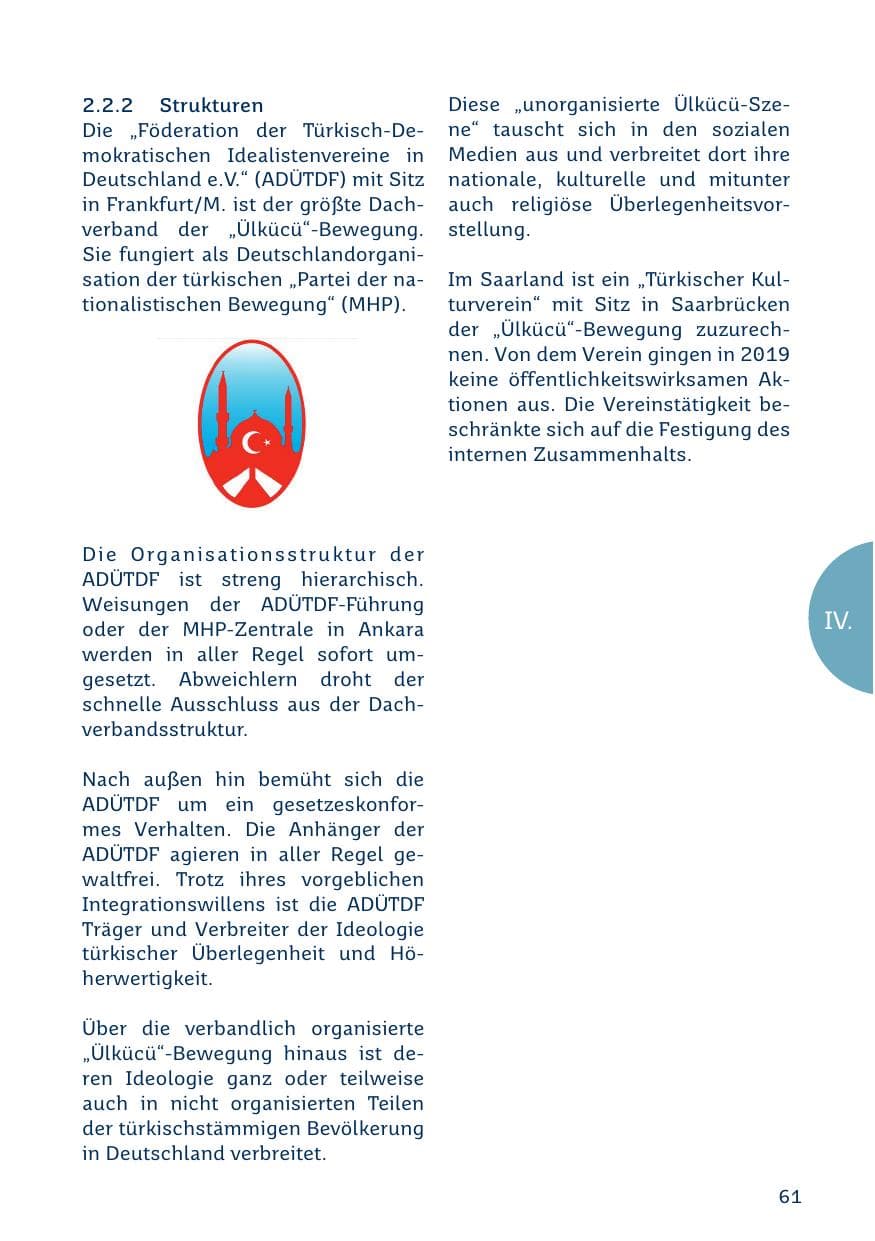 Seite 61 des Verfassungsschutzbericht 2019 Saarland