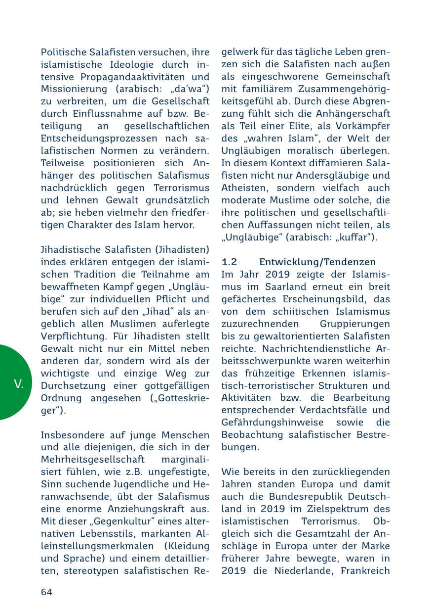 Seite 64 des Verfassungsschutzbericht 2019 Saarland