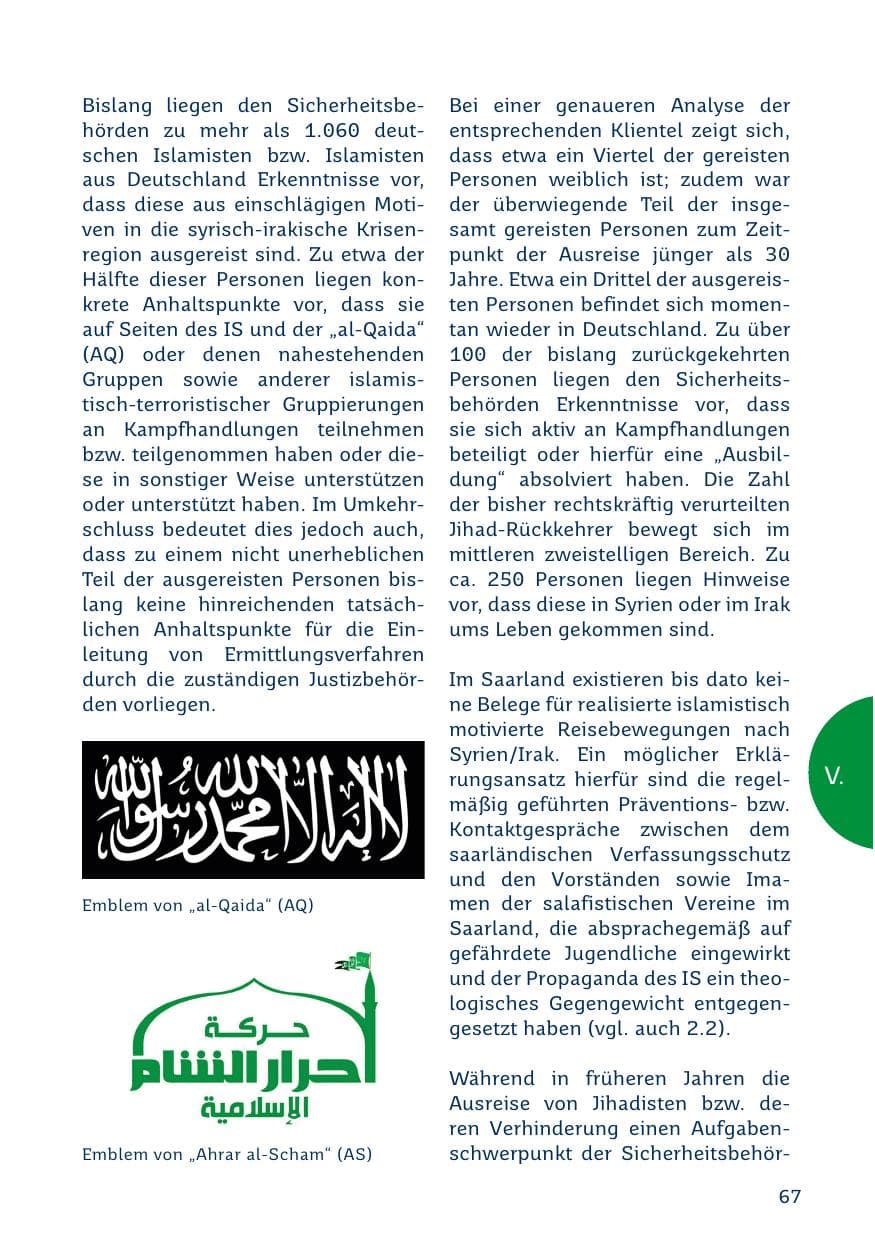Seite 67 des Verfassungsschutzbericht 2019 Saarland