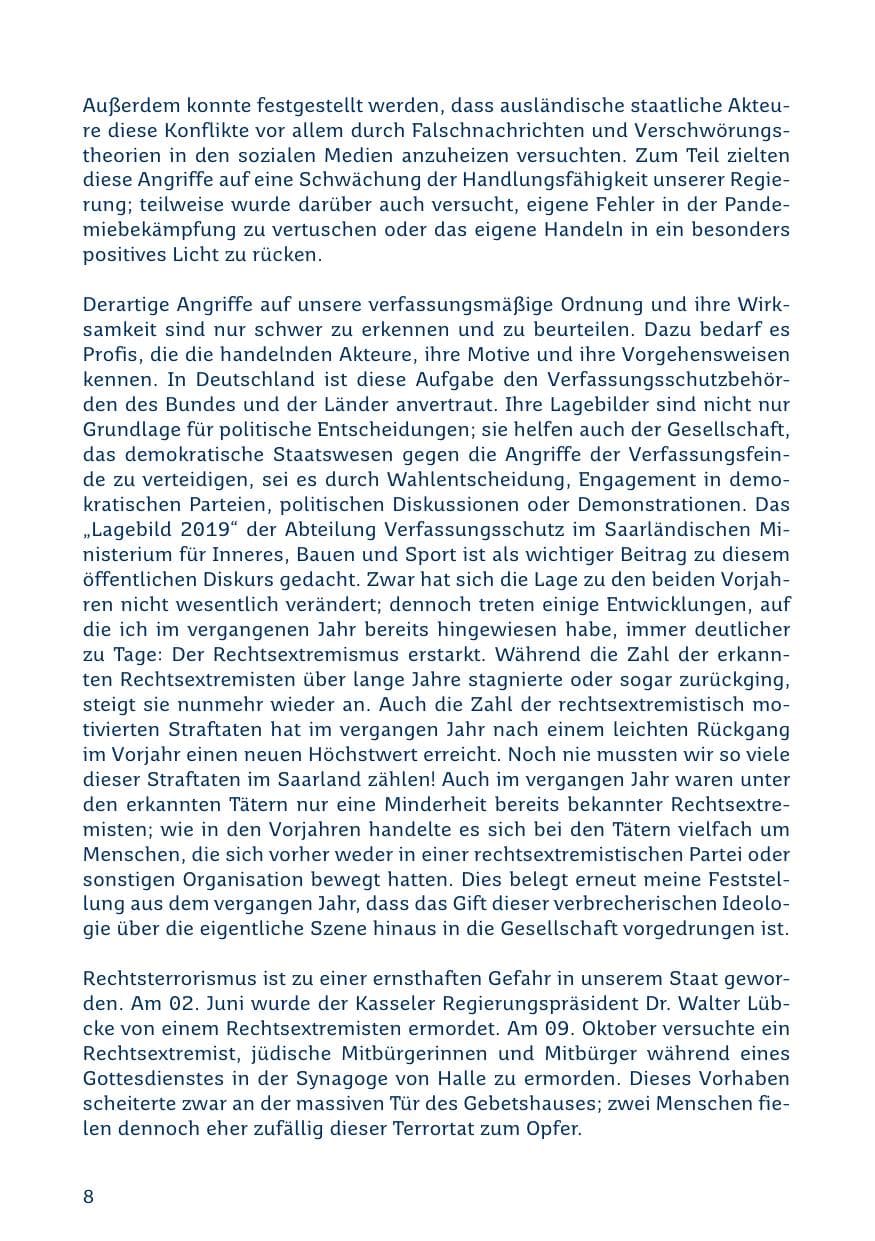 Seite 8 des Verfassungsschutzbericht 2019 Saarland