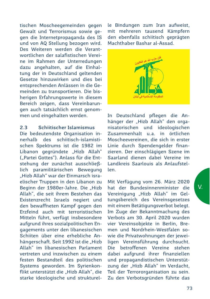 Seite 73 des Verfassungsschutzbericht 2019 Saarland