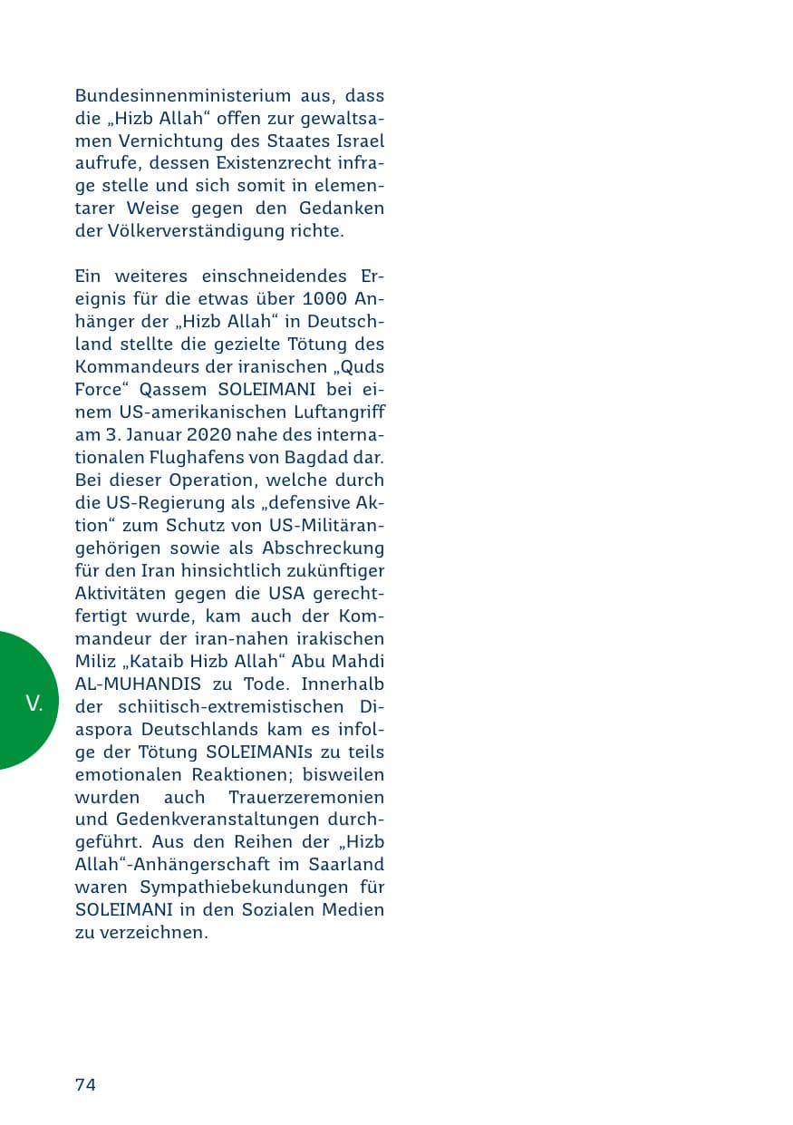 Seite 74 des Verfassungsschutzbericht 2019 Saarland