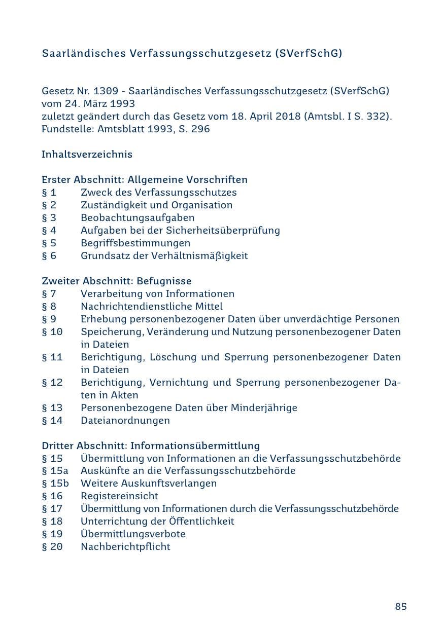 Seite 85 des Verfassungsschutzbericht 2019 Saarland