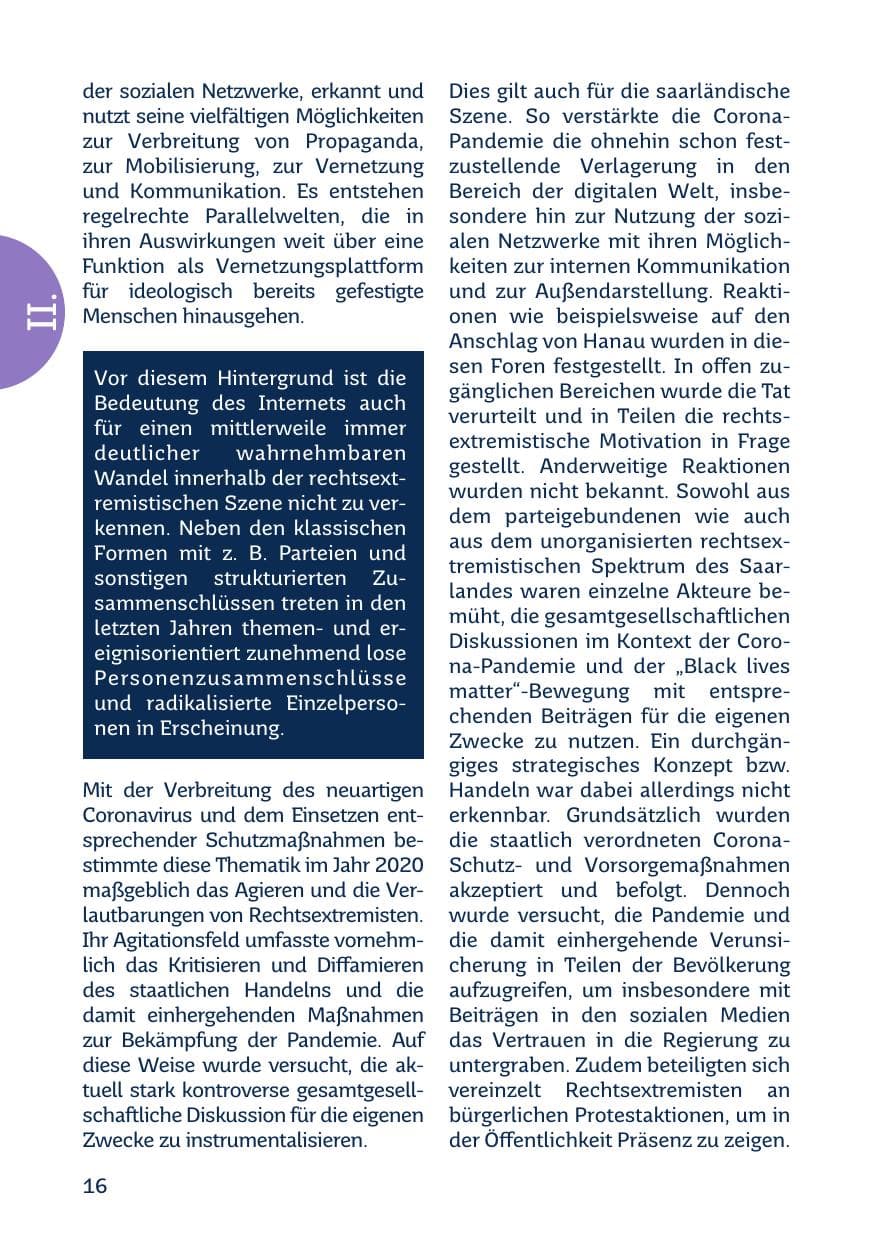 Seite 18 des Verfassungsschutzbericht 2020 Saarland