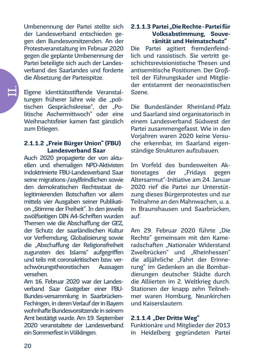 Seite 22 des Verfassungsschutzbericht 2020 Saarland