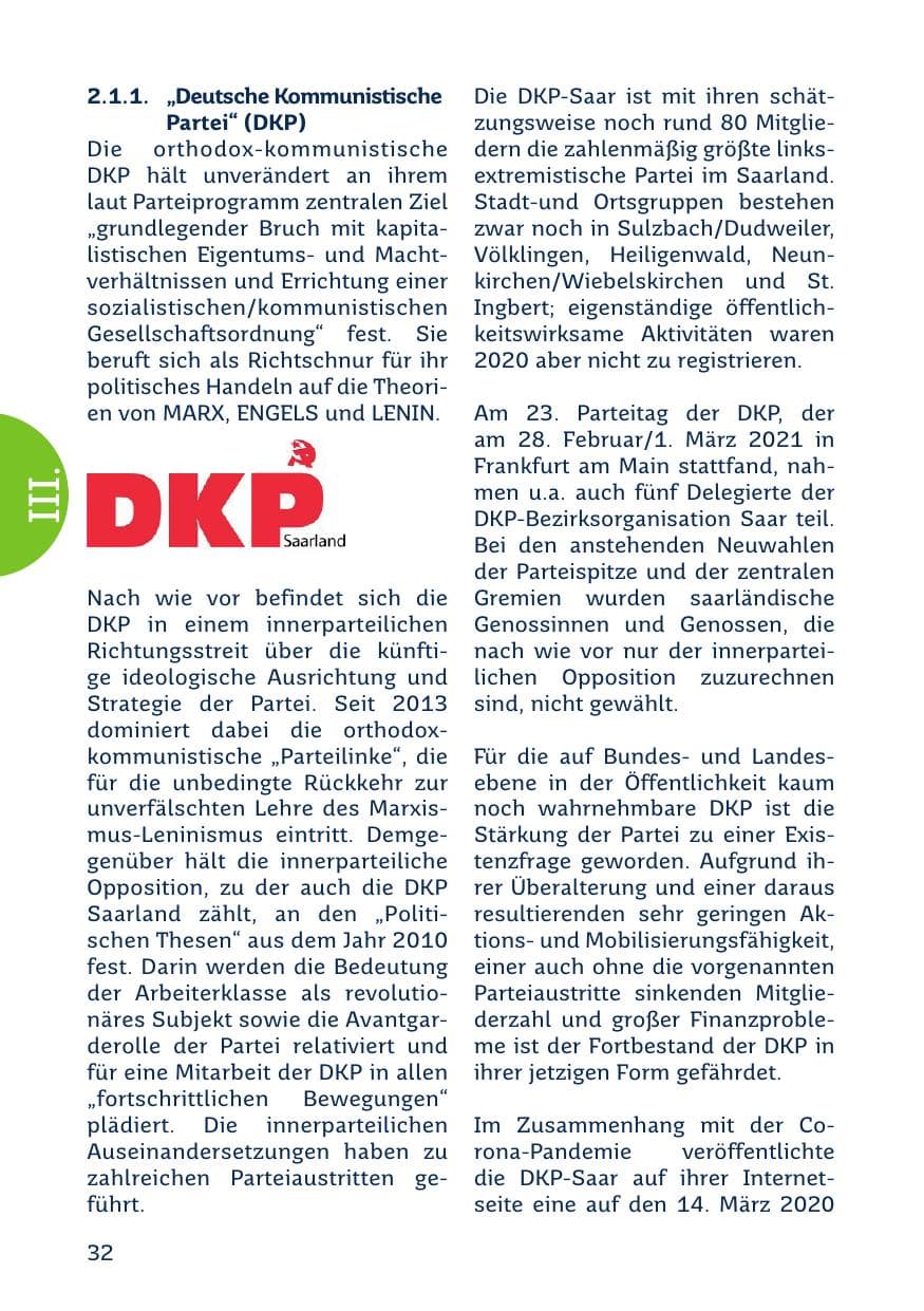 Seite 34 des Verfassungsschutzbericht 2020 Saarland