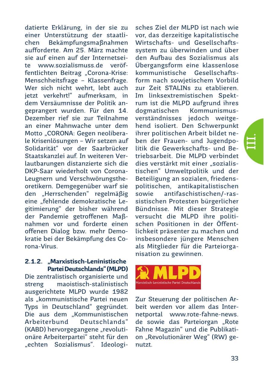 Seite 35 des Verfassungsschutzbericht 2020 Saarland