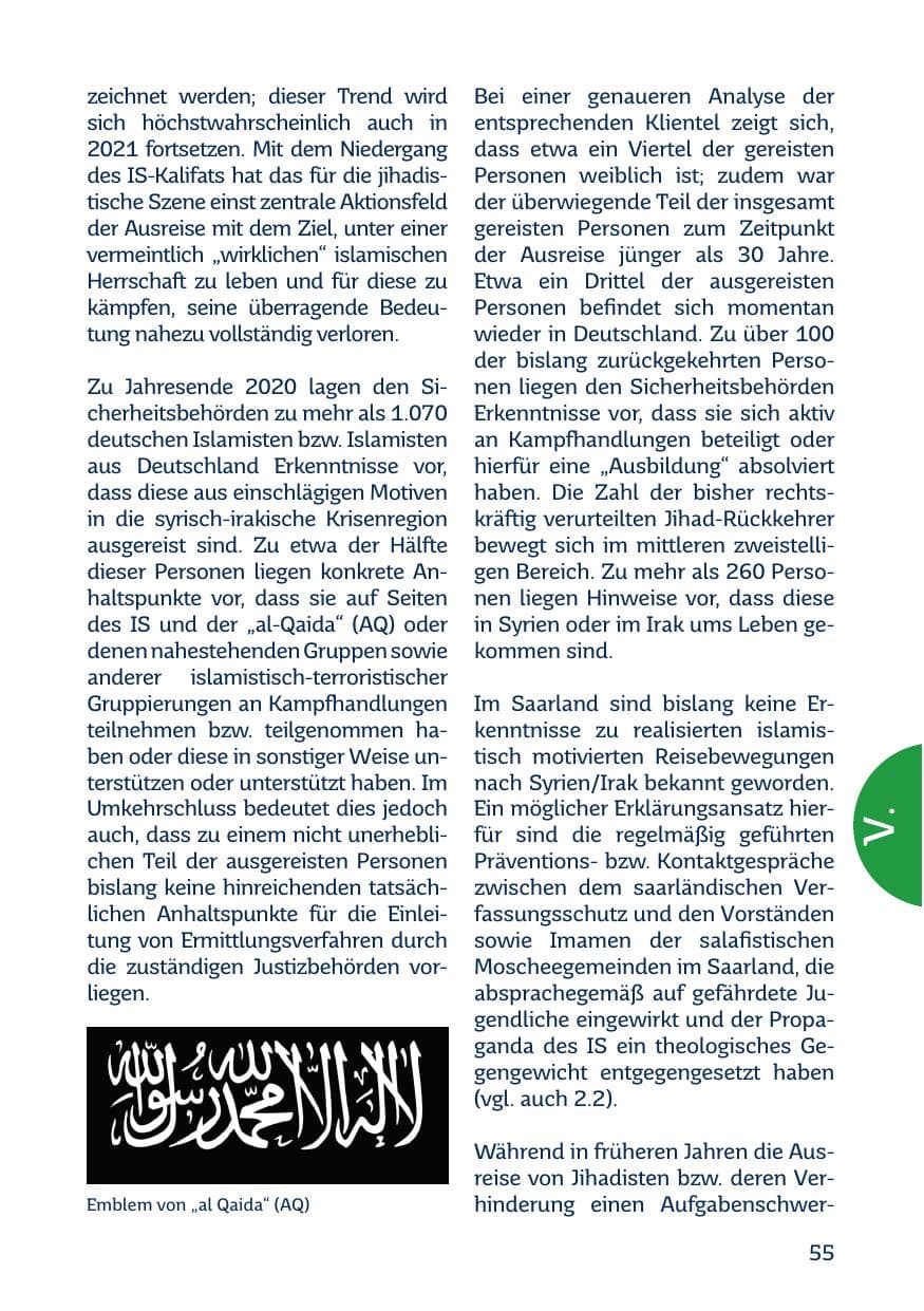 Seite 57 des Verfassungsschutzbericht 2020 Saarland
