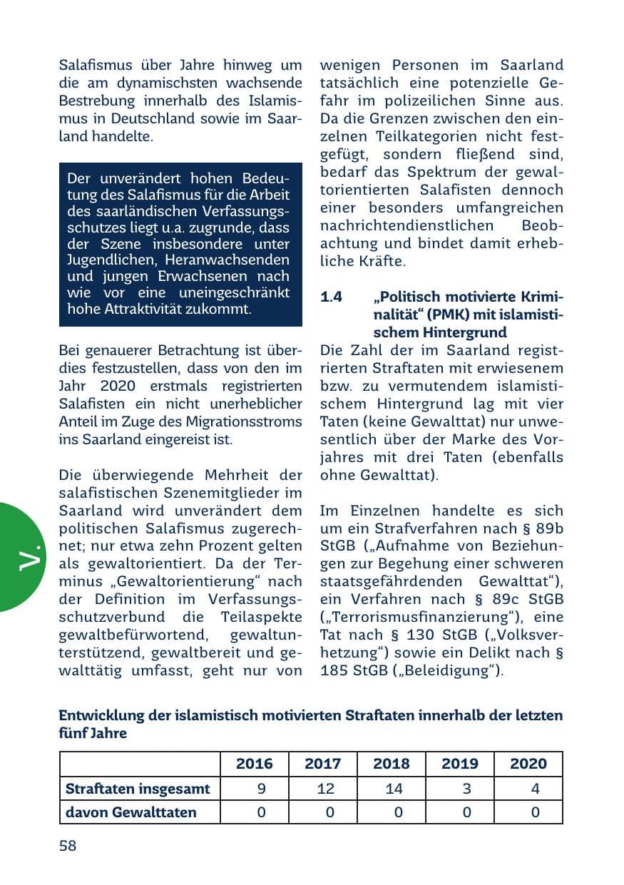 Seite 60 des Verfassungsschutzbericht 2020 Saarland