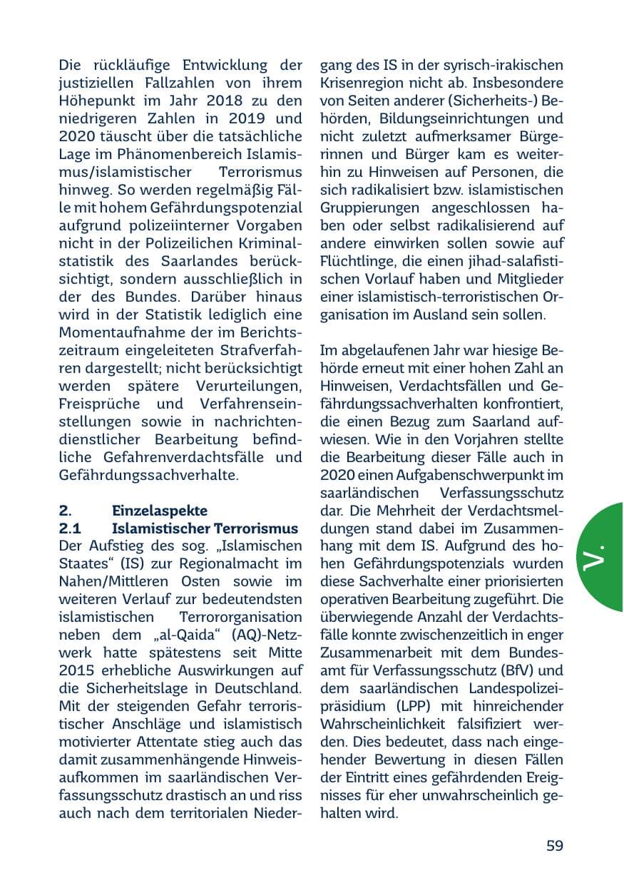 Seite 61 des Verfassungsschutzbericht 2020 Saarland