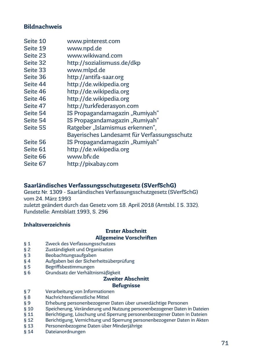 Seite 73 des Verfassungsschutzbericht 2020 Saarland