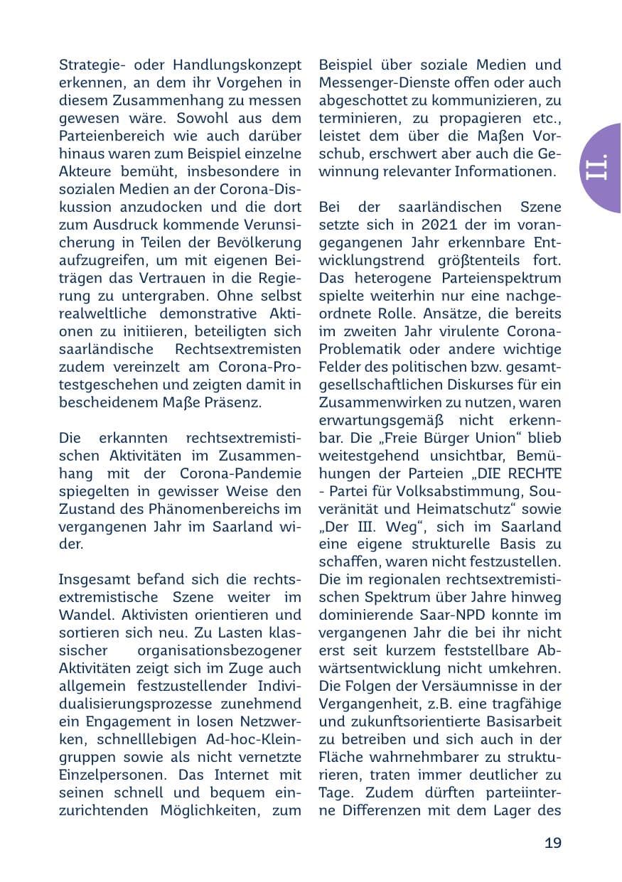 Seite 21 des Verfassungsschutzbericht 2021 Saarland