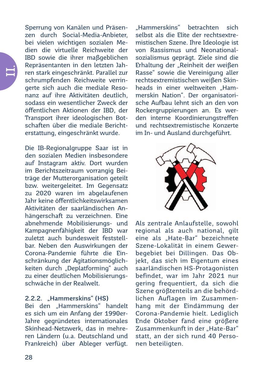Seite 30 des Verfassungsschutzbericht 2021 Saarland
