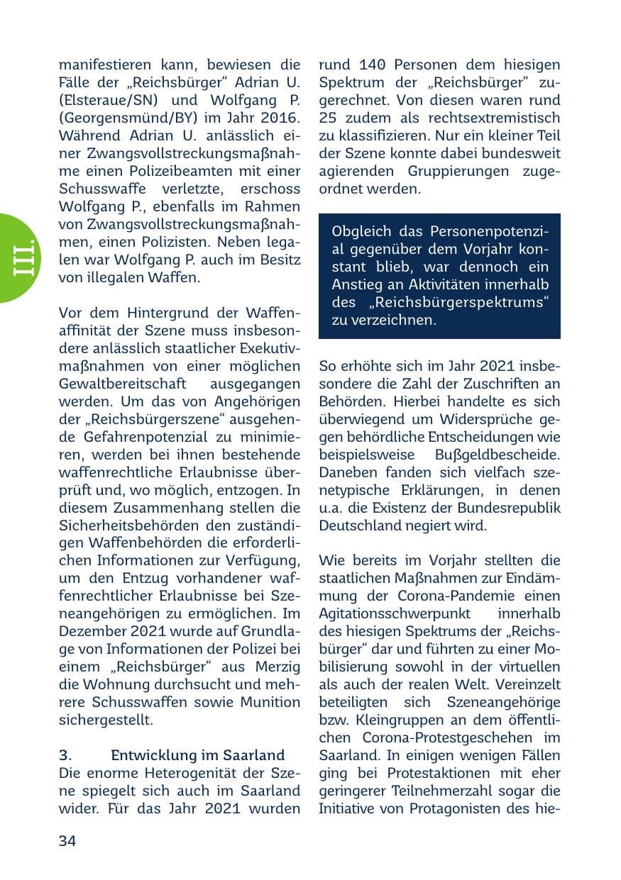 Seite 36 des Verfassungsschutzbericht 2021 Saarland