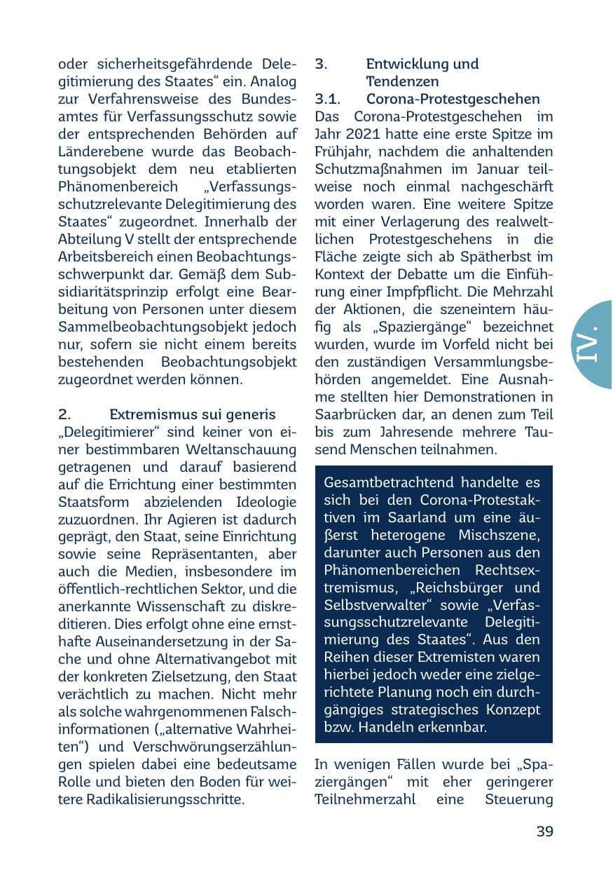 Seite 41 des Verfassungsschutzbericht 2021 Saarland