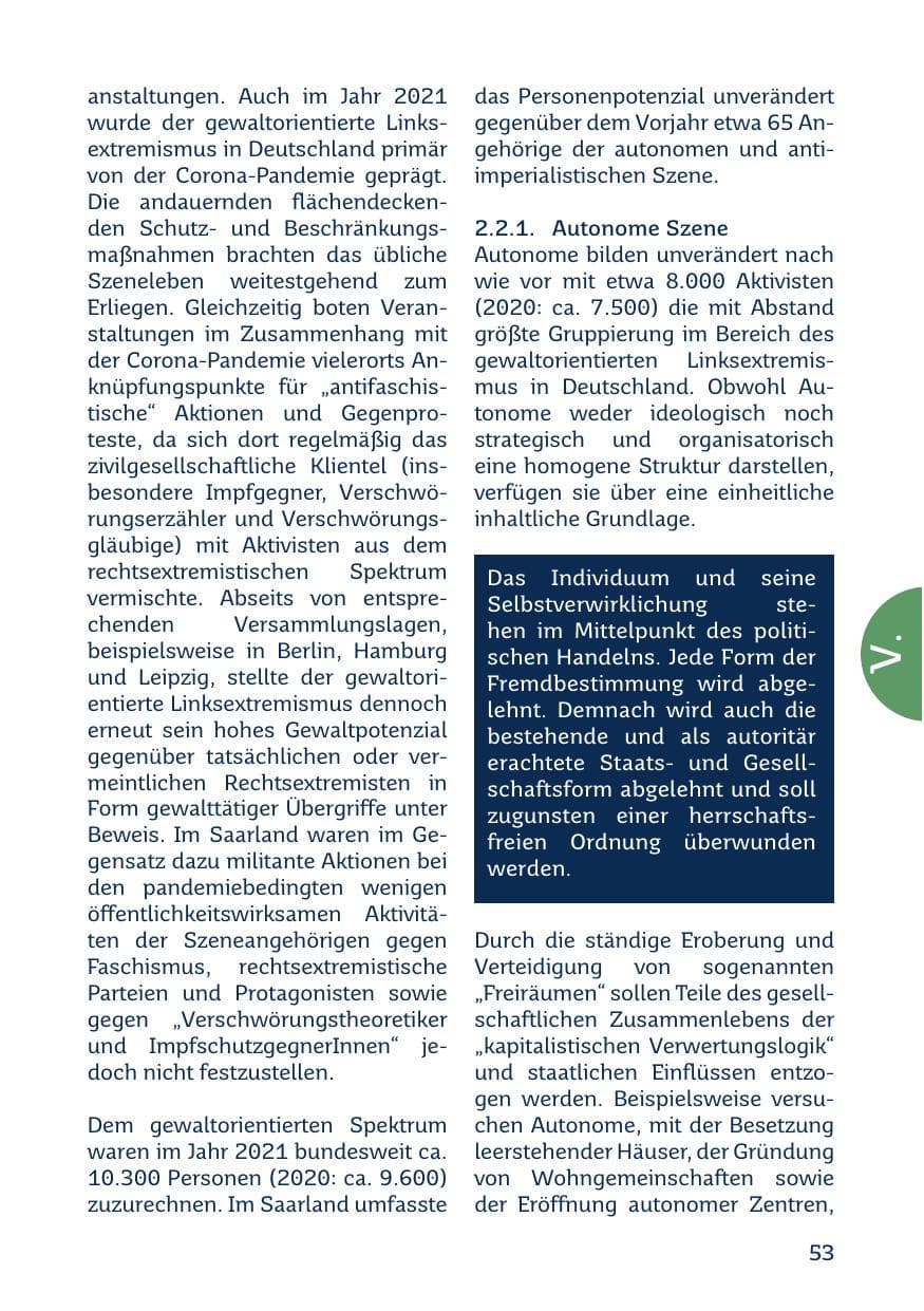 Seite 55 des Verfassungsschutzbericht 2021 Saarland