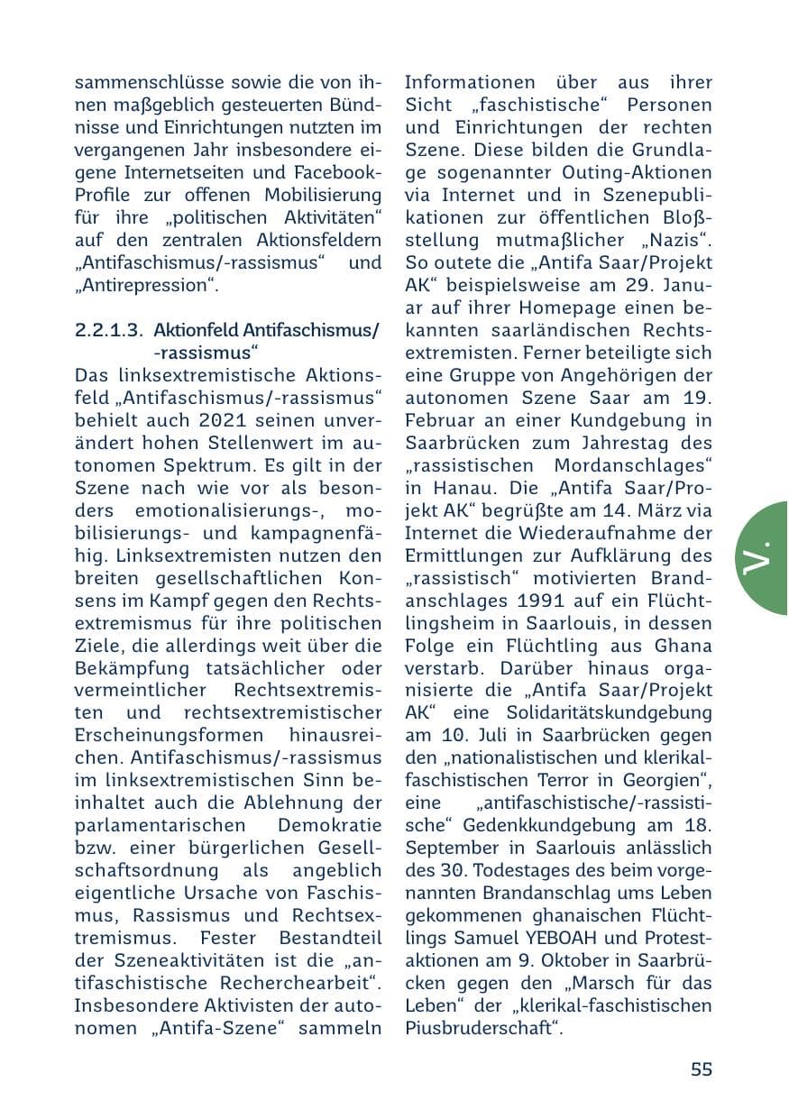 Seite 57 des Verfassungsschutzbericht 2021 Saarland