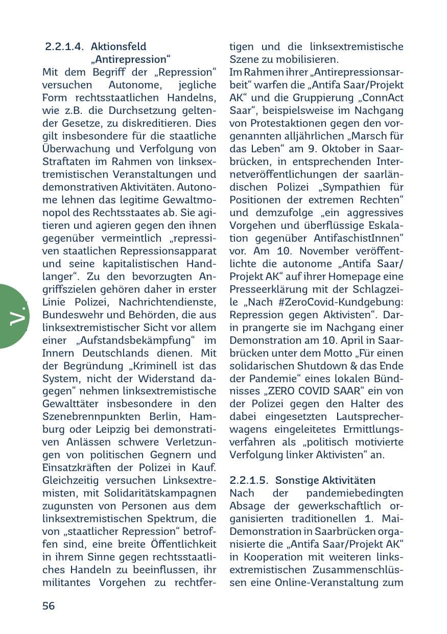 Seite 58 des Verfassungsschutzbericht 2021 Saarland