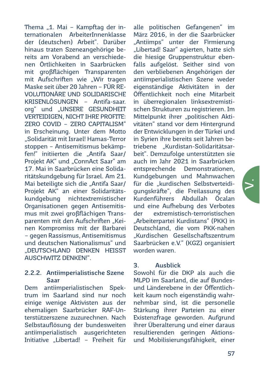 Seite 59 des Verfassungsschutzbericht 2021 Saarland