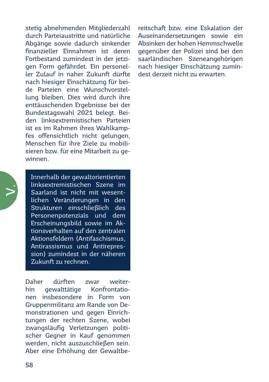 Seite 60 des Verfassungsschutzbericht 2021 Saarland
