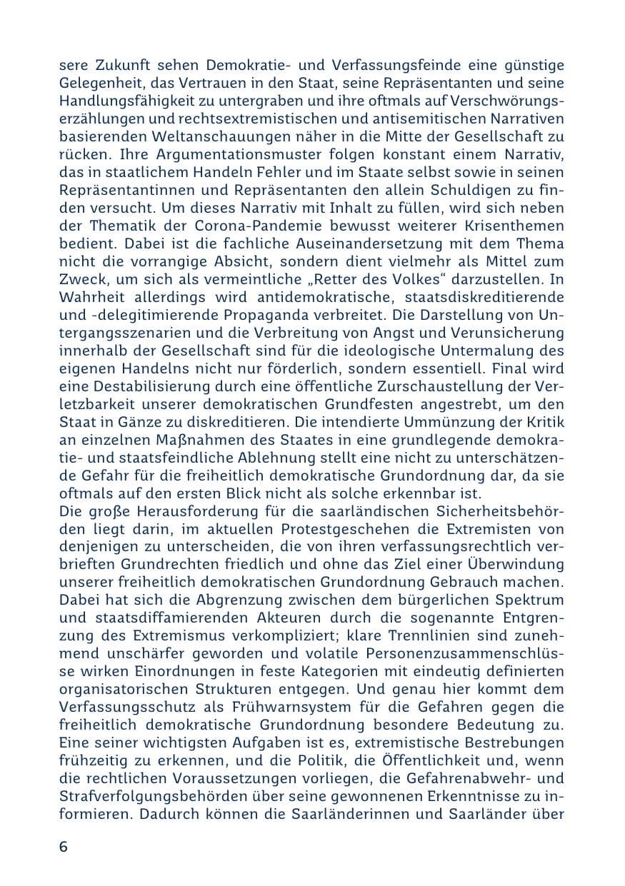 Seite 8 des Verfassungsschutzbericht 2021 Saarland