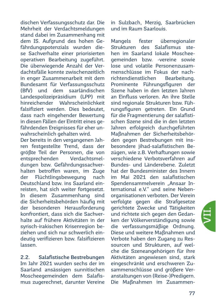 Seite 79 des Verfassungsschutzbericht 2021 Saarland