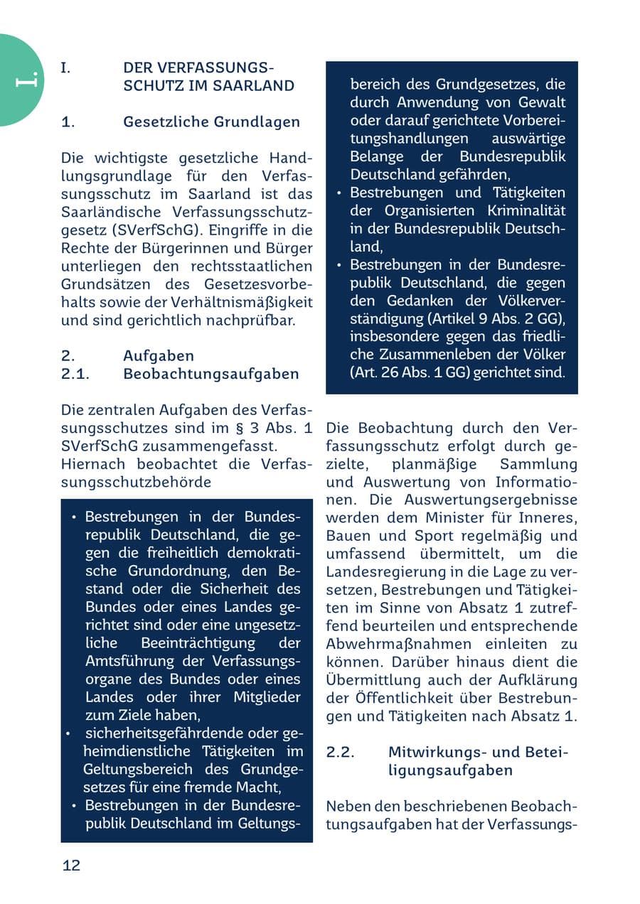 Seite 12 des Verfassungsschutzbericht 2022 Saarland