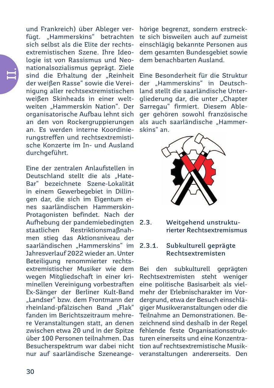 Seite 30 des Verfassungsschutzbericht 2022 Saarland