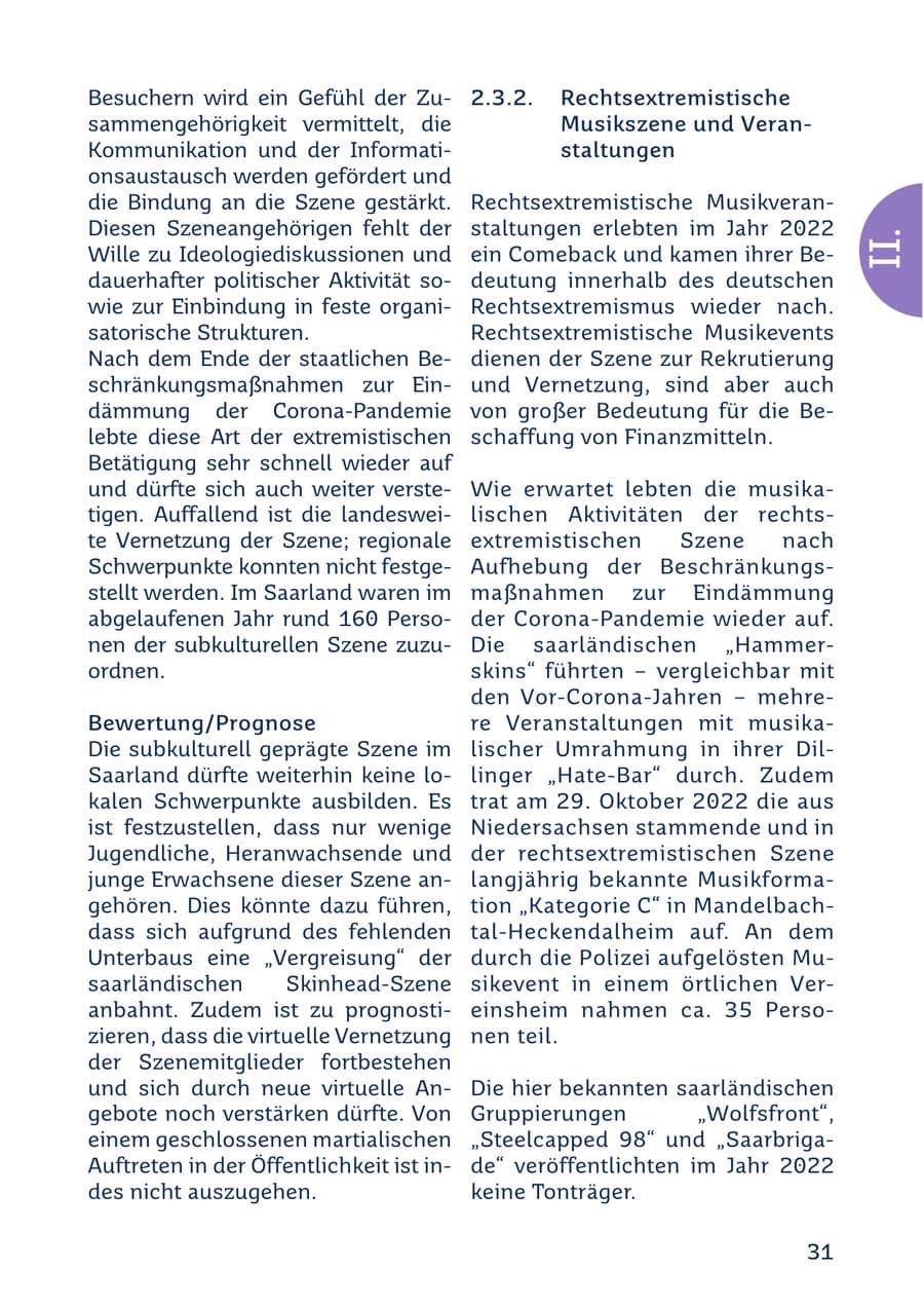 Seite 31 des Verfassungsschutzbericht 2022 Saarland