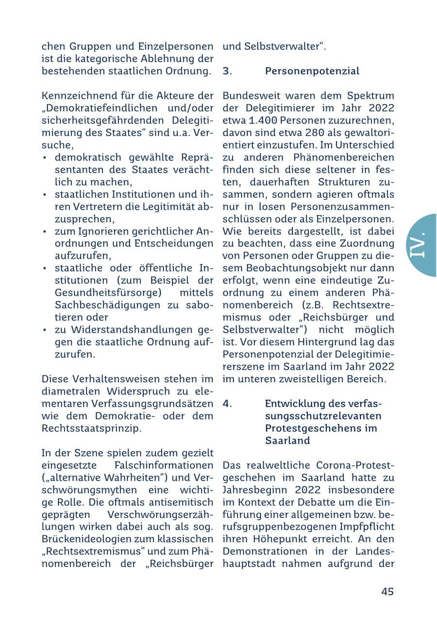 Seite 45 des Verfassungsschutzbericht 2022 Saarland