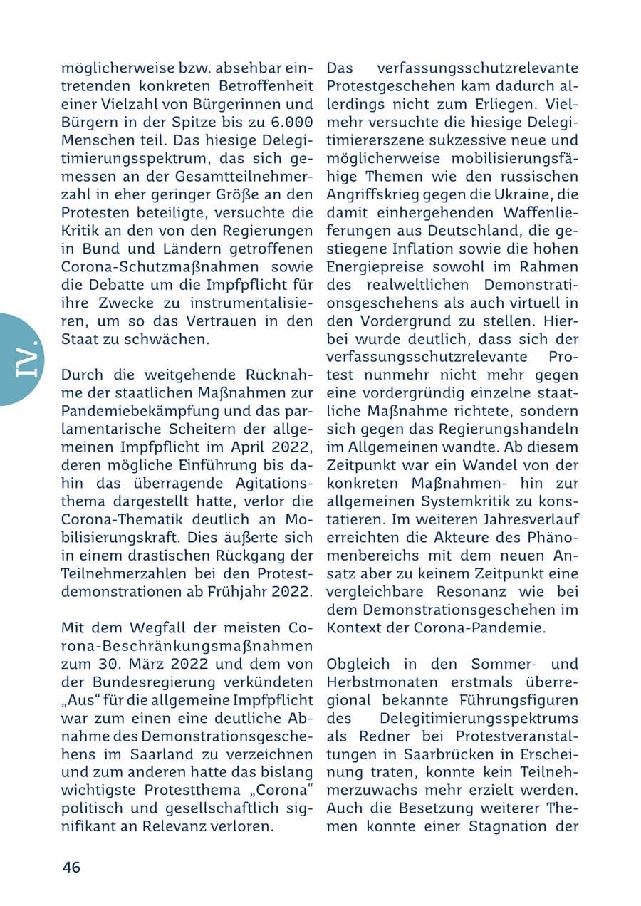 Seite 46 des Verfassungsschutzbericht 2022 Saarland