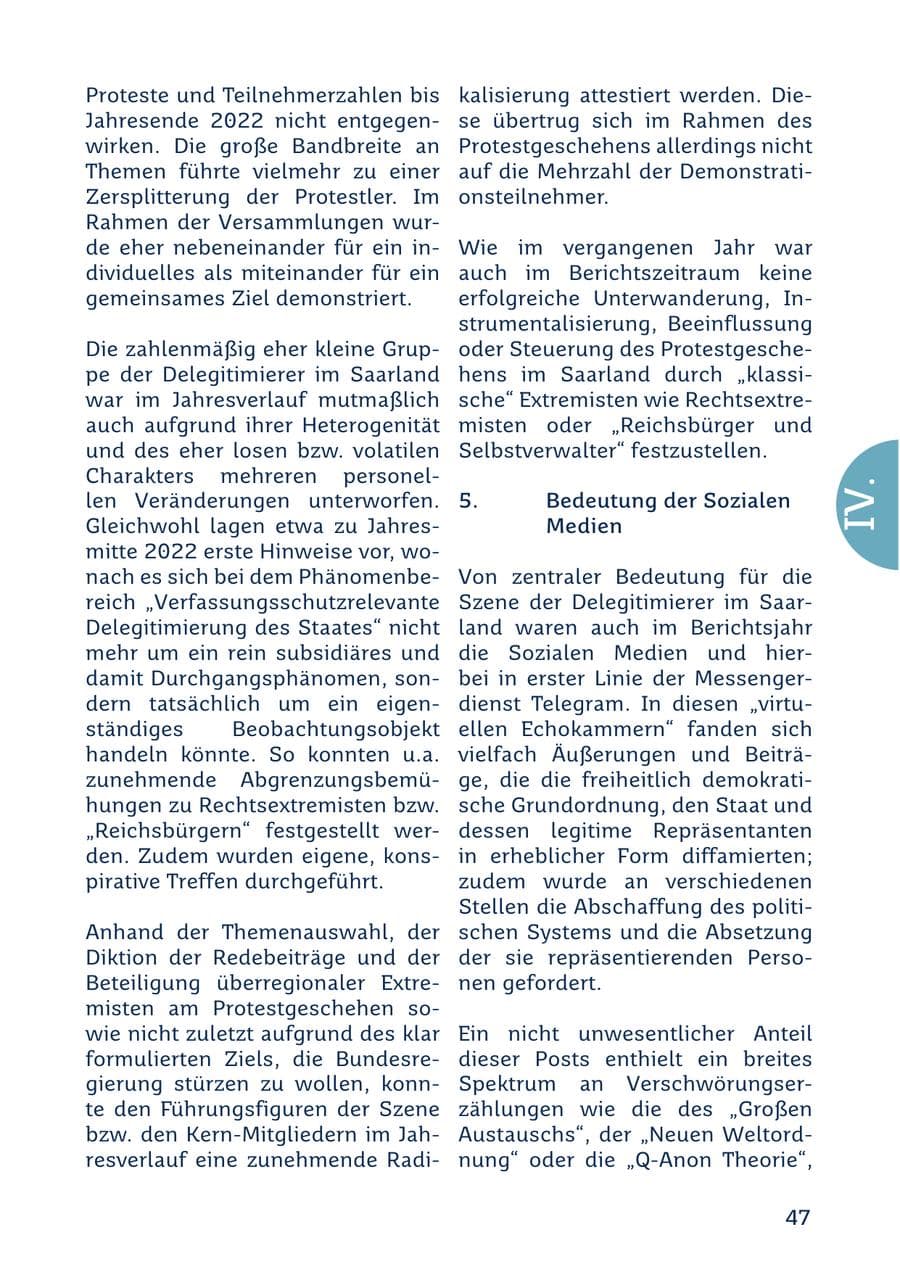 Seite 47 des Verfassungsschutzbericht 2022 Saarland