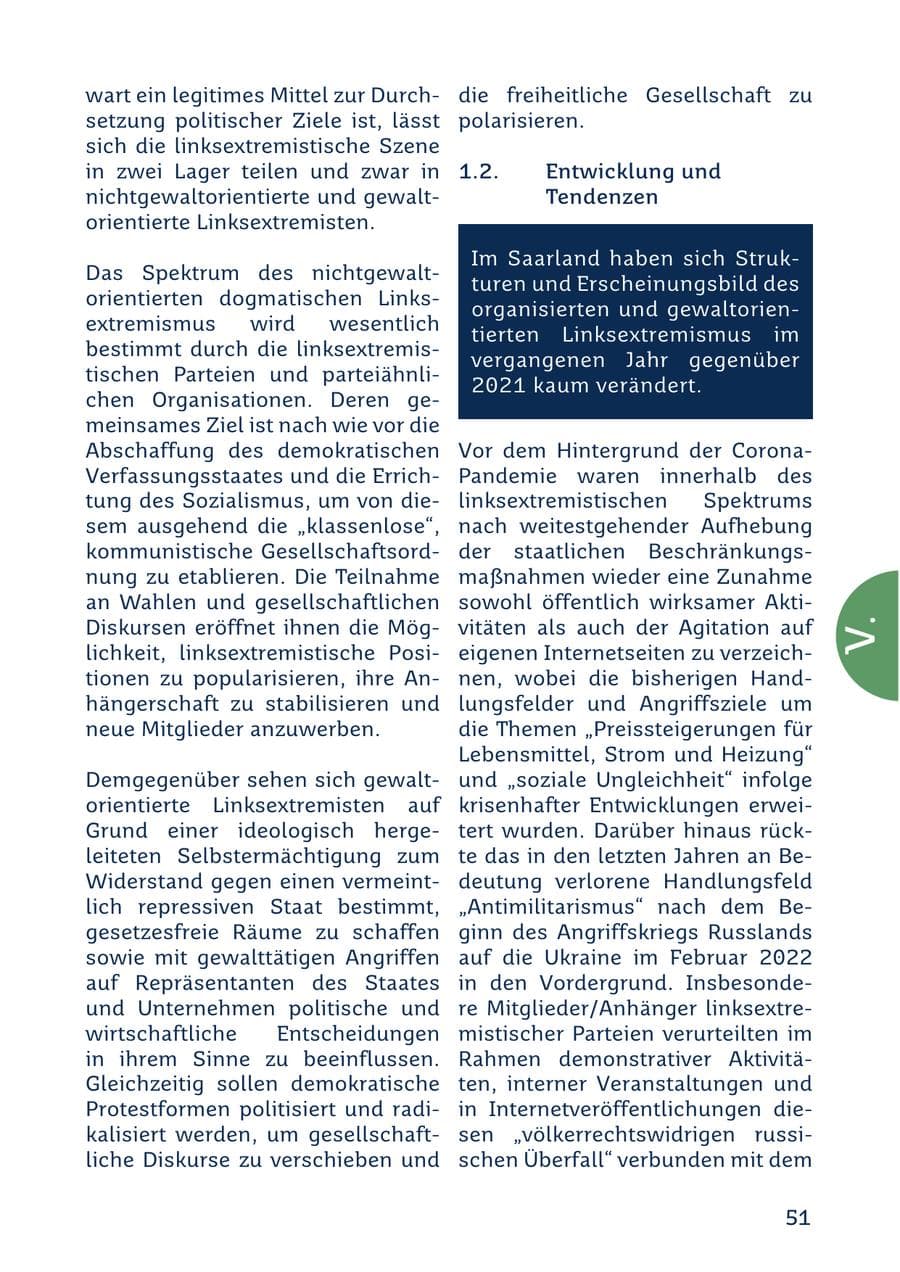 Seite 51 des Verfassungsschutzbericht 2022 Saarland