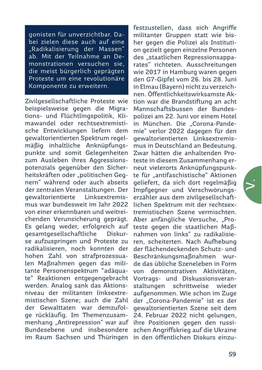 Seite 59 des Verfassungsschutzbericht 2022 Saarland