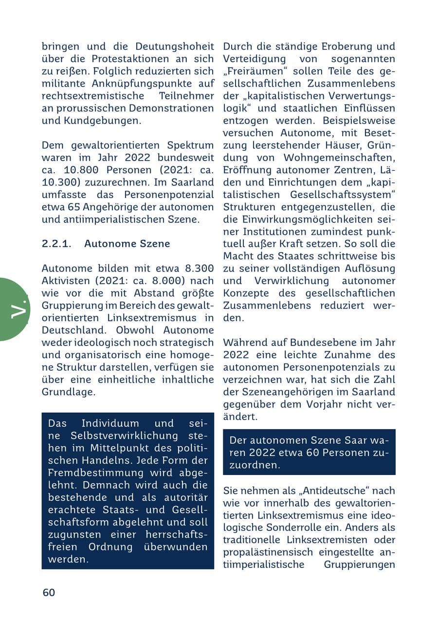 Seite 60 des Verfassungsschutzbericht 2022 Saarland
