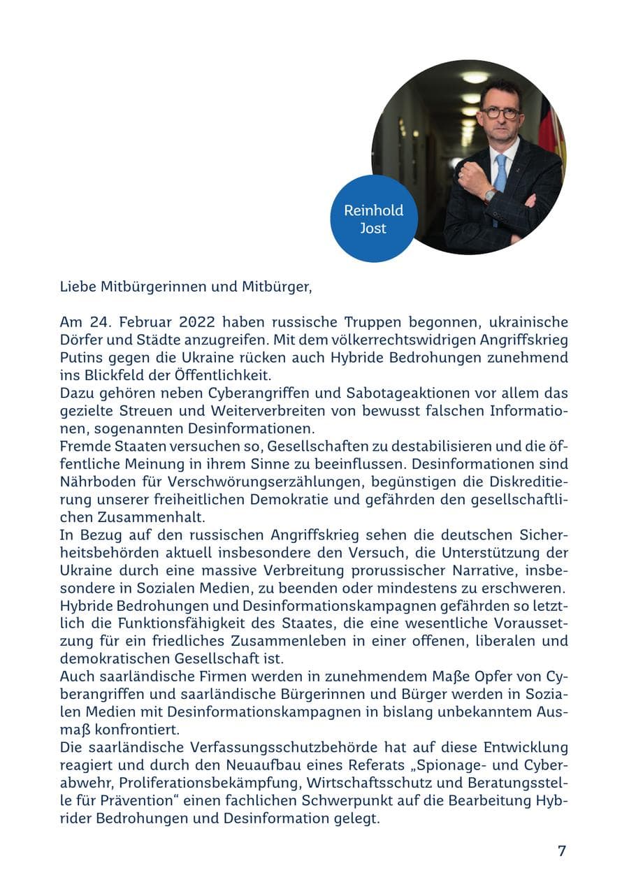 Seite 7 des Verfassungsschutzbericht 2022 Saarland