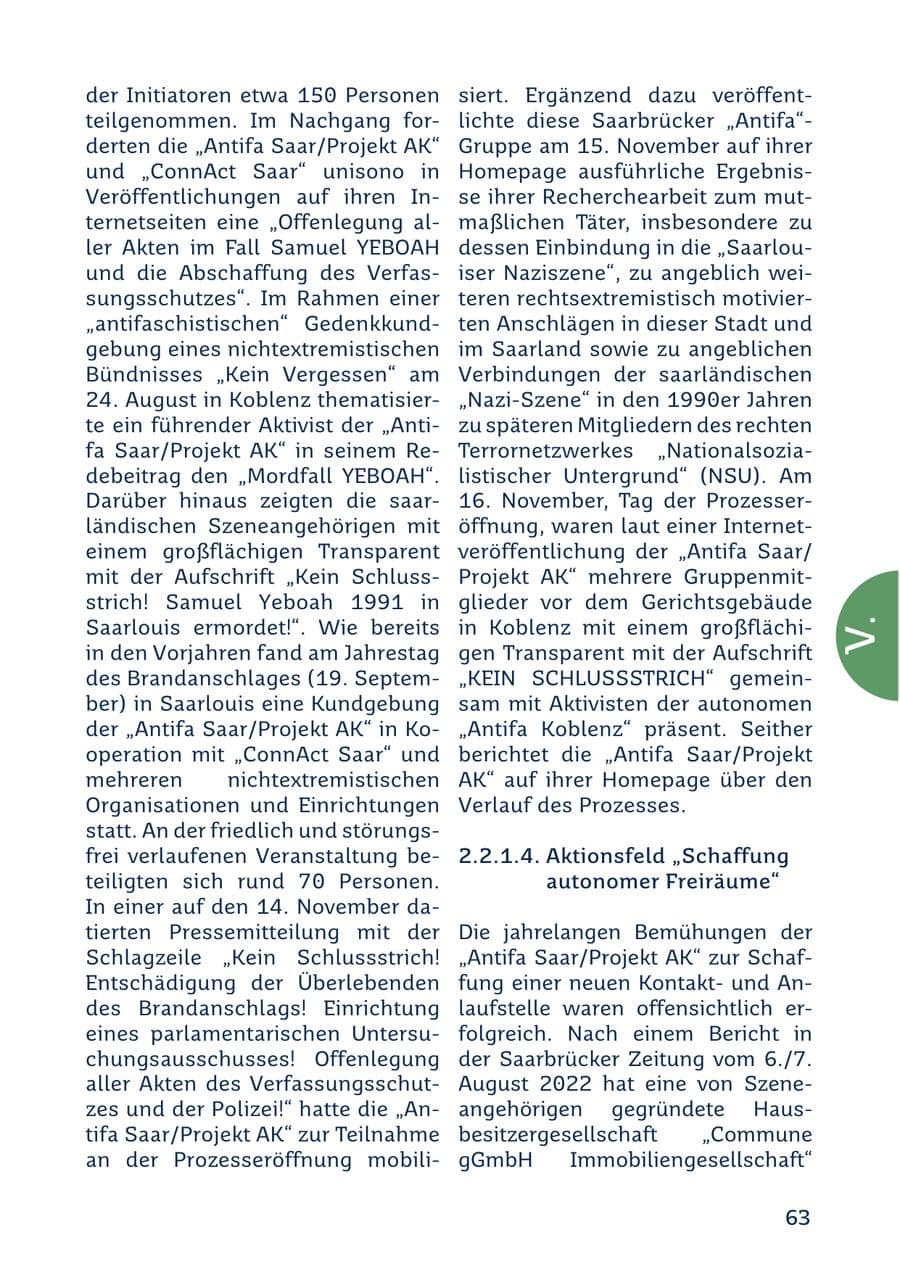 Seite 63 des Verfassungsschutzbericht 2022 Saarland