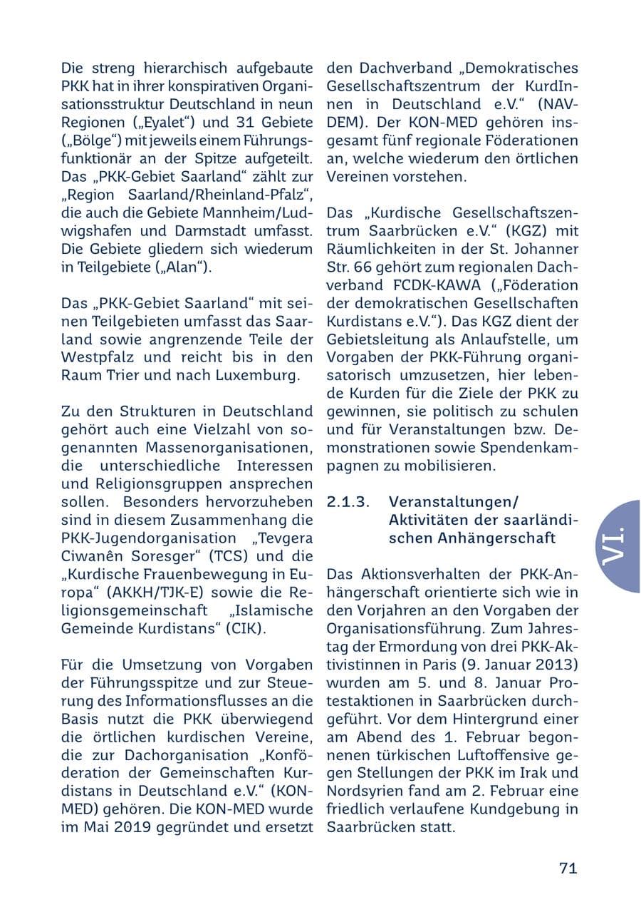 Seite 71 des Verfassungsschutzbericht 2022 Saarland