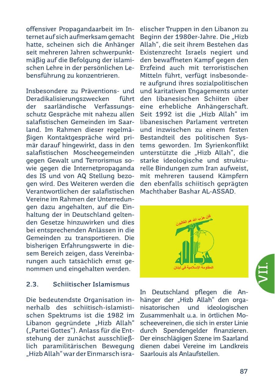 Seite 87 des Verfassungsschutzbericht 2022 Saarland
