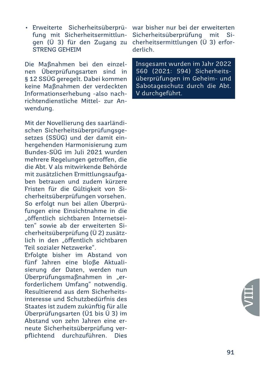 Seite 91 des Verfassungsschutzbericht 2022 Saarland