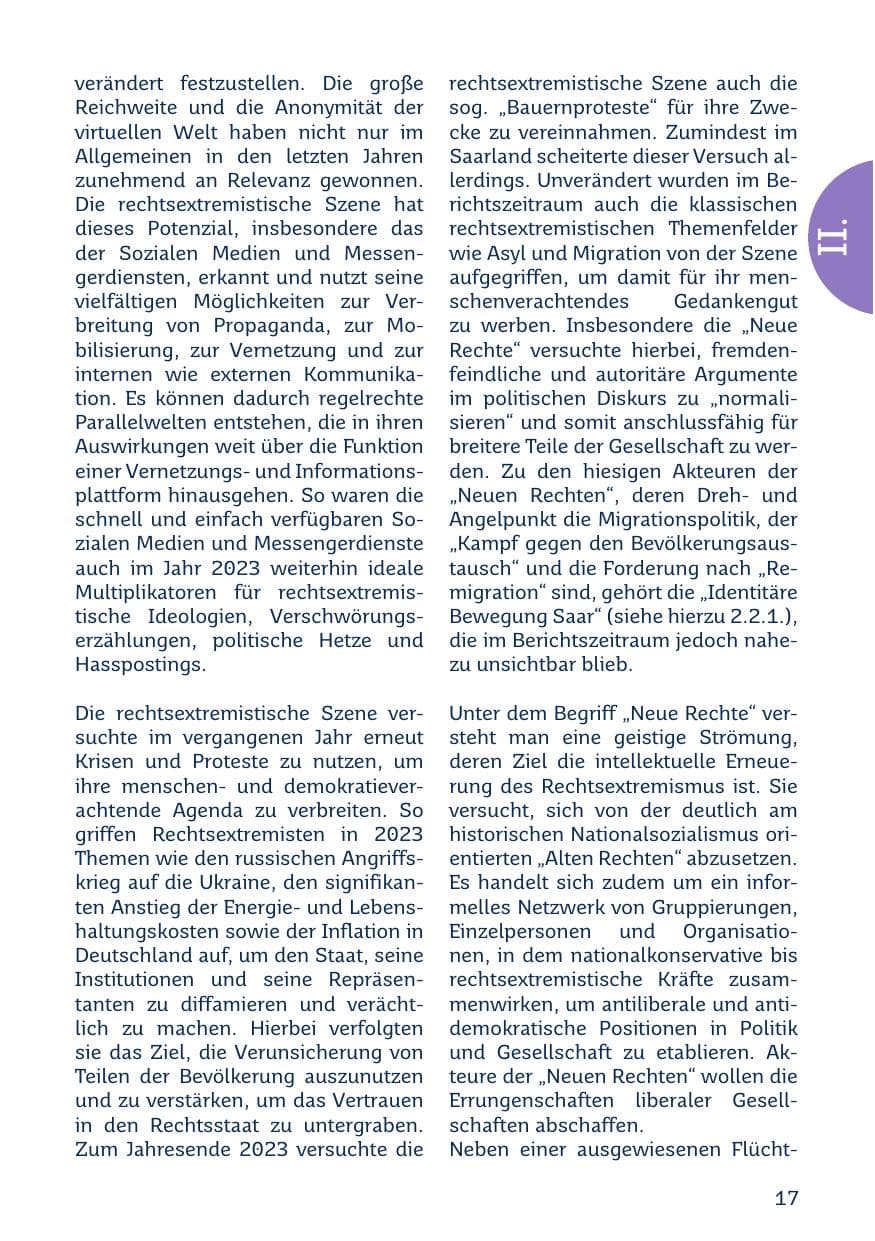 Seite 17 des Verfassungsschutzbericht 2023 Saarland