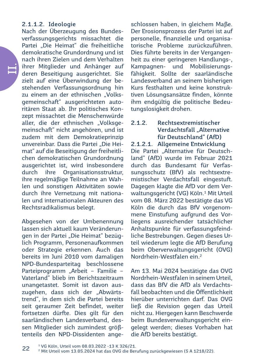 Seite 22 des Verfassungsschutzbericht 2023 Saarland