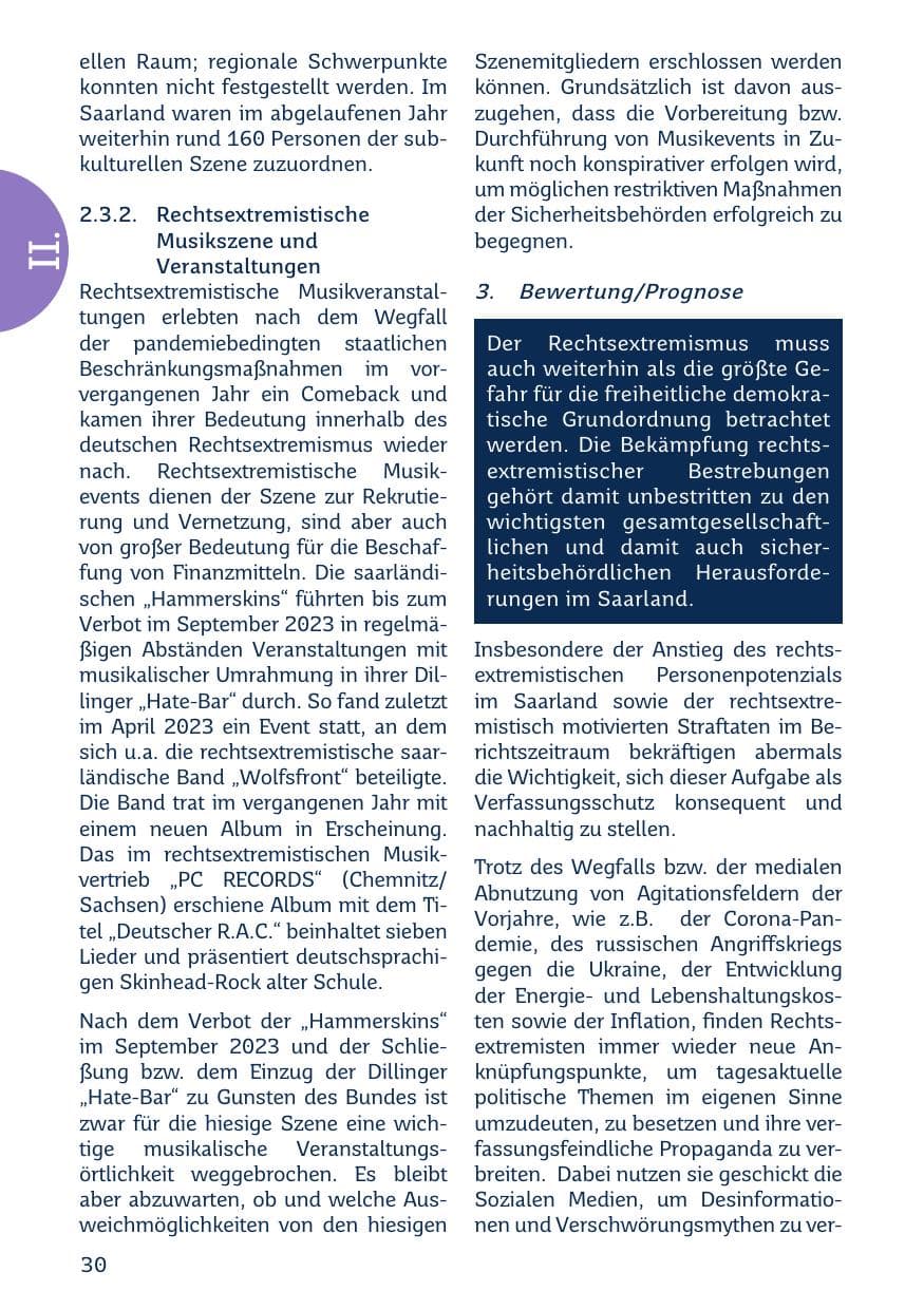 Seite 30 des Verfassungsschutzbericht 2023 Saarland