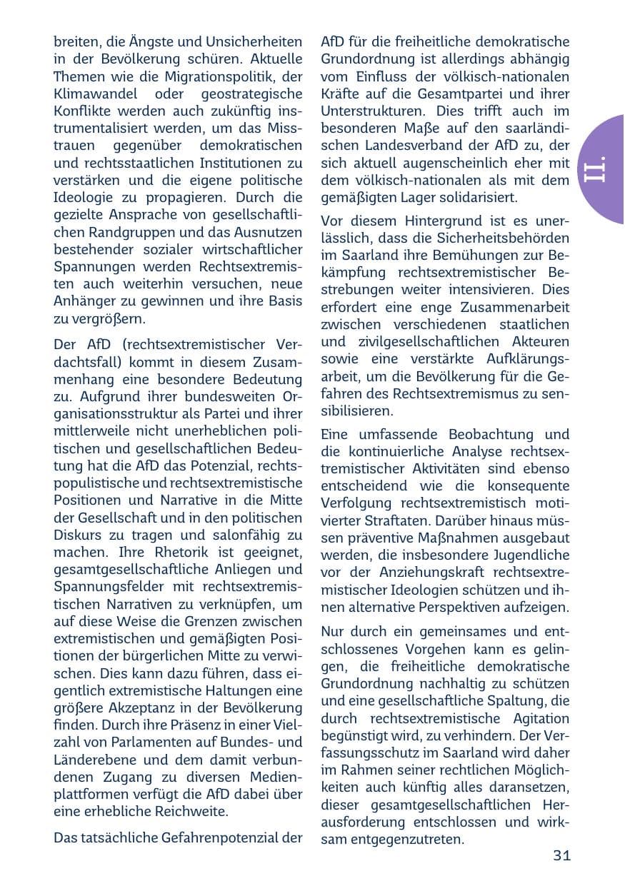 Seite 31 des Verfassungsschutzbericht 2023 Saarland