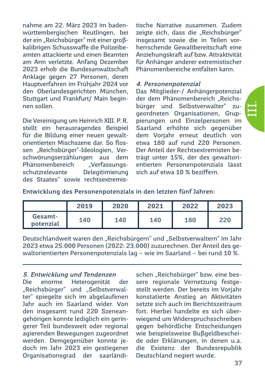 Seite 37 des Verfassungsschutzbericht 2023 Saarland