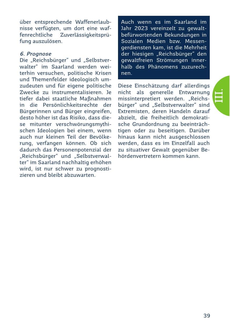 Seite 39 des Verfassungsschutzbericht 2023 Saarland